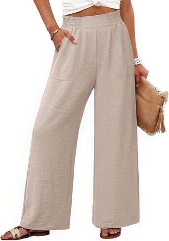 NIMIN Women Wide Leg Palazzo Pants High Waisted Casual Lounge Pants 2026 Summer Beach Vacation Outfits with Pockets in Saudi Arabia