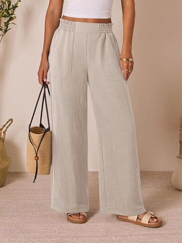 NIMIN Women Wide Leg Palazzo Pants High Waisted Casual Lounge Pants 2026 Summer Beach Vacation Outfits with Pockets in Saudi Arabia