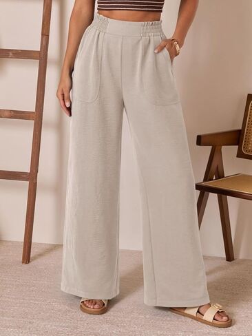 NIMIN Women Wide Leg Palazzo Pants High Waisted Casual Lounge Pants 2026 Summer Beach Vacation Outfits with Pockets in Saudi Arabia