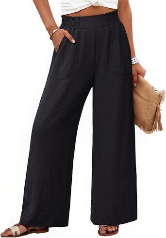 NIMIN Women Wide Leg Palazzo Pants High Waisted Casual Lounge Pants 2026 Summer Beach Vacation Outfits with Pockets in Saudi Arabia