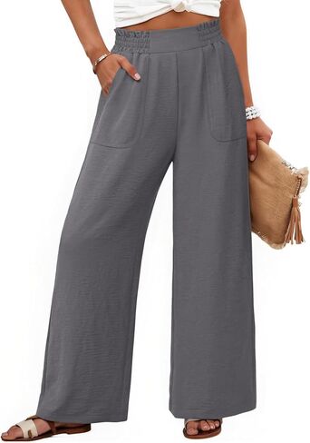 NIMIN Women Wide Leg Palazzo Pants High Waisted Casual Lounge Pants 2026 Summer Beach Vacation Outfits with Pockets in Saudi Arabia