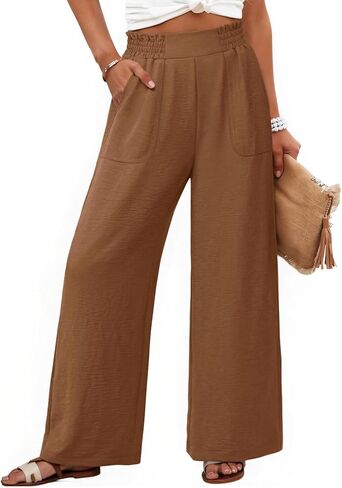 NIMIN Women Wide Leg Palazzo Pants High Waisted Casual Lounge Pants 2026 Summer Beach Vacation Outfits with Pockets in Saudi Arabia