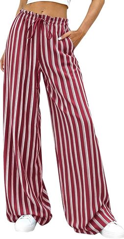 PRETTYGARDEN Women's Wide Leg Palazzo Pants Dressy Casual Striped Y2K Baggy Trousers High Waisted Lounge Slacks with Pockets in Saudi Arabia