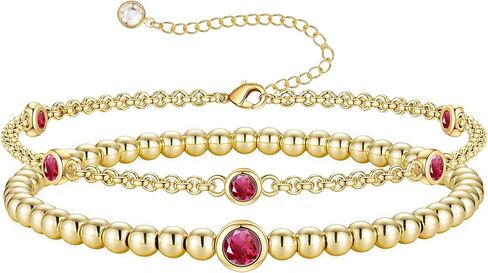 Turandoss Birthstone Beaded Bracelets for Women - Dainty 12 Month Birthstone Bracelet Stackable 14K Gold Plated Beaded Elastic Bracelets Birthday Jewelry Gifts for Women in Saudi Arabia