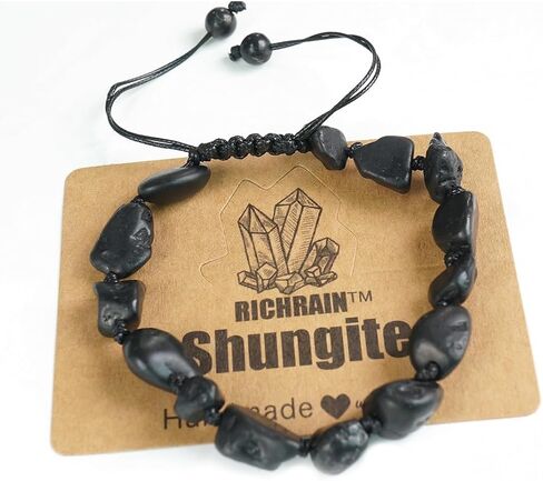 Shungite Crystal Protection Bracelet for Women - Adjustable Braided Rope, Healing Stone in Kuwait