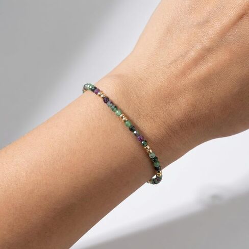 Natural Ruby Zoisite Beaded Bracelet - Faceted Gemstone Beads - Gold-Tone Accents - Women's Jewelry(B-B24071904D-A-1) in Saudi Arabia