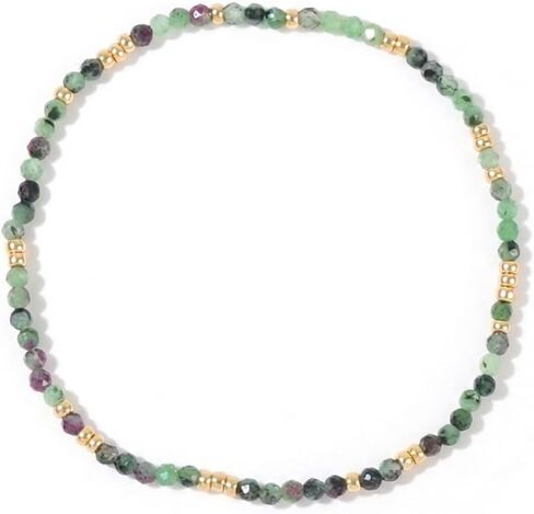 Natural Ruby Zoisite Beaded Bracelet - Faceted Gemstone Beads - Gold-Tone Accents - Women's Jewelry(B-B24071904D-A-1) in Saudi Arabia