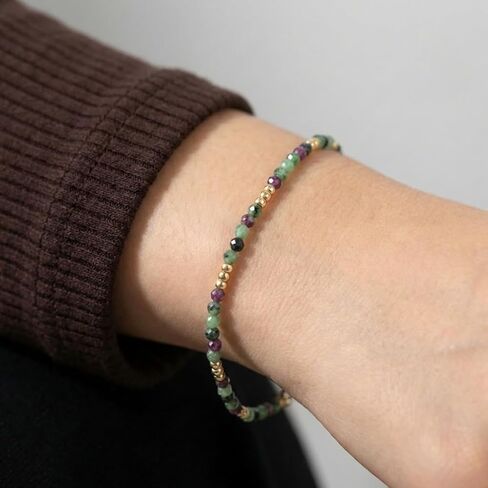 Natural Ruby Zoisite Beaded Bracelet - Faceted Gemstone Beads - Gold-Tone Accents - Women's Jewelry(B-B24071904D-A-1) in Saudi Arabia