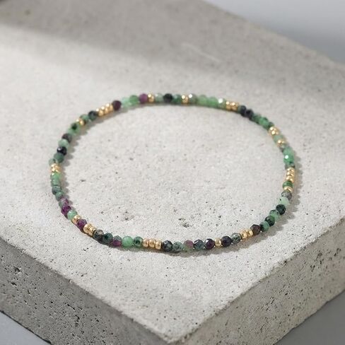 Natural Ruby Zoisite Beaded Bracelet - Faceted Gemstone Beads - Gold-Tone Accents - Women's Jewelry(B-B24071904D-A-1) in Saudi Arabia