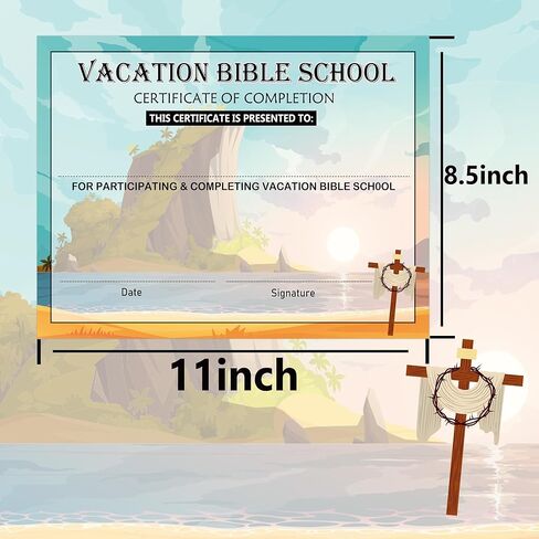 Pop Resin Vacation Bible School Certificate Cards of Completion Award 8.5x11 Inch - VBS Certificate of Completion Colorful Graduation Diploma Achievement Certificates 25 Pack in Saudi Arabia