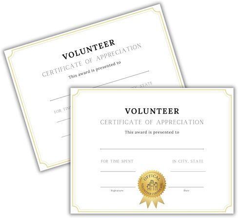 شهادة تقدير تطوعية 50pk 8.5x11 "ساعات المواطنة باللون الأبيض الذهبي البسيط للكلاب خدمة المجتمع المسنين in Kuwait