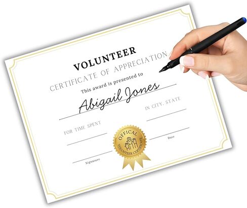 شهادة تقدير تطوعية 50pk 8.5x11 "ساعات المواطنة باللون الأبيض الذهبي البسيط للكلاب خدمة المجتمع المسنين in Kuwait