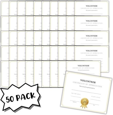 شهادة تقدير تطوعية 50pk 8.5x11 "ساعات المواطنة باللون الأبيض الذهبي البسيط للكلاب خدمة المجتمع المسنين in Kuwait