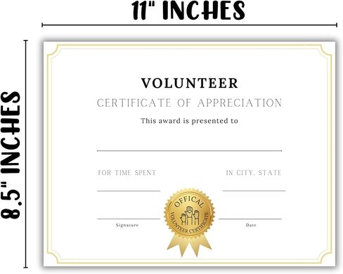 شهادة تقدير تطوعية 50pk 8.5x11 "ساعات المواطنة باللون الأبيض الذهبي البسيط للكلاب خدمة المجتمع المسنين in Kuwait