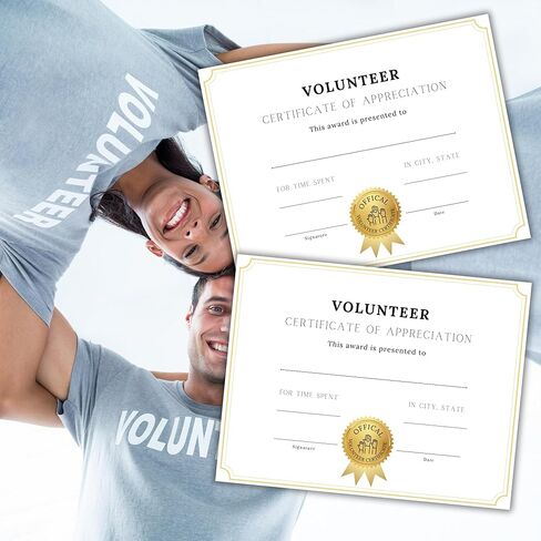 شهادة تقدير تطوعية 50pk 8.5x11 "ساعات المواطنة باللون الأبيض الذهبي البسيط للكلاب خدمة المجتمع المسنين in Kuwait