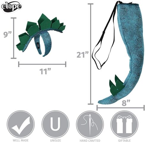 Dinosaur Stegosaurus Costume Kit with Adjustable Tail and Headband with Felt Spikes in Saudi Arabia