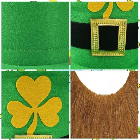 Leprechaun Costume, St. Patrick's Day Party Costume Set for Adult Men, Includes Beard Hat, Bow Tie, Glasses, Necklace, Bracelet*2, Perfect for Themed Events and Irish Celebrations, 7PCS in Kuwait