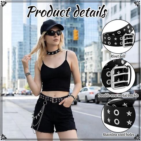 8 Pcs Y2k Punk Accessory Set Goth Emo Punk Rock Rivet Belt Studded Belt,Leather Spiked Choker Necklace,Cuff Bracelet Wristbands,Pants and Wallet Chain for Women Men in Saudi Arabia
