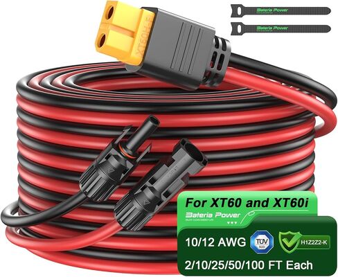 10FT Solar Connector to XT60 Adapter Extension Cable, 12AWG Solar Panel to XT60 Charge Extension Cable for RV Foldable Solar Panel, Portable Power Station, Solar Generator (1PCS) in Kuwait