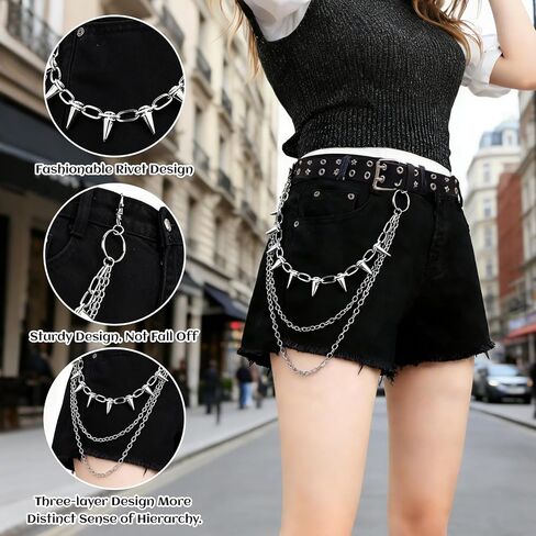 8 Pcs Y2k Punk Accessory Set Goth Emo Punk Rock Rivet Belt Studded Belt,Leather Spiked Choker Necklace,Cuff Bracelet Wristbands,Pants and Wallet Chain for Women Men in Saudi Arabia