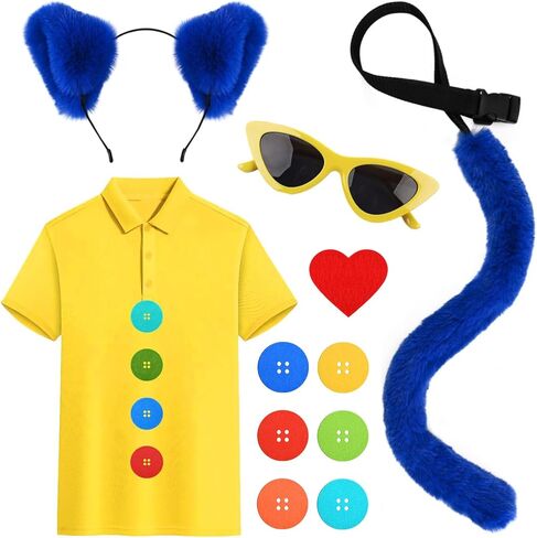 Halloween Cat Costume for Men Women Include Shirt,Cat Ears Headband,Cat Tail,Sticker and Sunglasses in Saudi Arabia