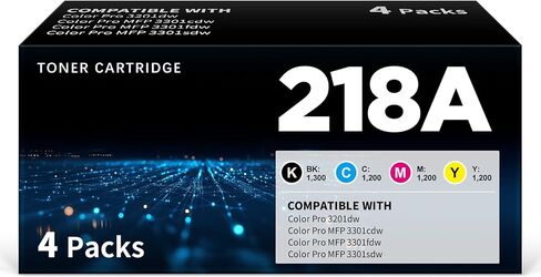 خراطيش حبر 218A 4 عبوات مع شريحة | بديل متوافق لطابعة HP 218A W2180A W2181A W2182A W2183A 218X W2180X تعمل مع طابعة Color Pro 3201dw 3301cdw 3301fdw 3301sdw، مجموعة من 4 عبوات ألوان in Kuwait
