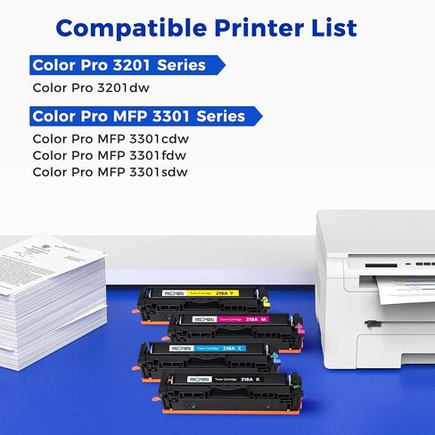 خراطيش حبر 218A 4 عبوات مع شريحة | بديل متوافق لطابعة HP 218A W2180A W2181A W2182A W2183A 218X W2180X تعمل مع طابعة Color Pro 3201dw 3301cdw 3301fdw 3301sdw، مجموعة من 4 عبوات ألوان in Kuwait