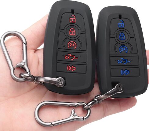 غطاء Key Fob مناسب لـ Ford 2026-2018 F150 F250 F350 F450 F550 F650 F750 - حافظة تحكم عن بعد من السيليكون متوافقة مع Explorer Expedition Fusion Mustang Edge Escape (زر أزرق وأحمر) in Kuwait