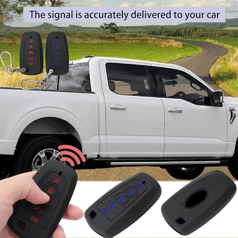 غطاء Key Fob مناسب لـ Ford 2026-2018 F150 F250 F350 F450 F550 F650 F750 - حافظة تحكم عن بعد من السيليكون متوافقة مع Explorer Expedition Fusion Mustang Edge Escape (زر أزرق وأحمر) in Kuwait