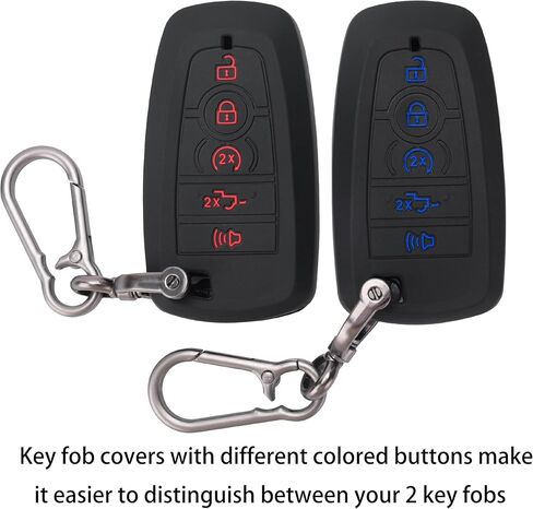 غطاء Key Fob مناسب لـ Ford 2026-2018 F150 F250 F350 F450 F550 F650 F750 - حافظة تحكم عن بعد من السيليكون متوافقة مع Explorer Expedition Fusion Mustang Edge Escape (زر أزرق وأحمر) in Kuwait