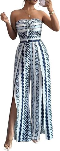 Floerns Women's One Piece Strapless Jumpsuit Boho Wide Leg Tube Rompers Beach Vacation Clothes in Saudi Arabia