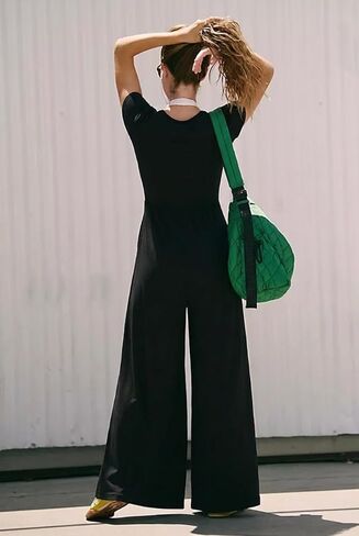 MAKABO Women's Summer One Piece Jumpsuits Casual Short Sleeve Square Neck Wide Leg Pant Rompers Outfits with Pockets in Saudi Arabia