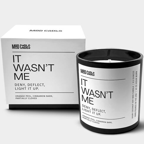 – It WASN’t Me – Sophisticated Warm Spice Scent – Bold Black Candle – 9.5 oz Coconut Soy Wax Blend, Eco-Friendly Gift for Women & Men, Hand Poured in USA, 55-Hour Burn, Clean Cotton Wick in Saudi Arabia