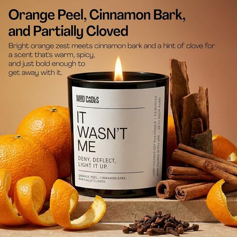 – It WASN’t Me – Sophisticated Warm Spice Scent – Bold Black Candle – 9.5 oz Coconut Soy Wax Blend, Eco-Friendly Gift for Women & Men, Hand Poured in USA, 55-Hour Burn, Clean Cotton Wick in Saudi Arabia