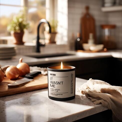 – It WASN’t Me – Sophisticated Warm Spice Scent – Bold Black Candle – 9.5 oz Coconut Soy Wax Blend, Eco-Friendly Gift for Women & Men, Hand Poured in USA, 55-Hour Burn, Clean Cotton Wick in Saudi Arabia