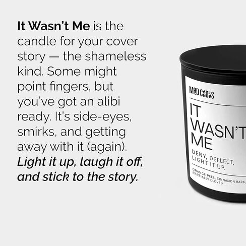 – It WASN’t Me – Sophisticated Warm Spice Scent – Bold Black Candle – 9.5 oz Coconut Soy Wax Blend, Eco-Friendly Gift for Women & Men, Hand Poured in USA, 55-Hour Burn, Clean Cotton Wick in Saudi Arabia