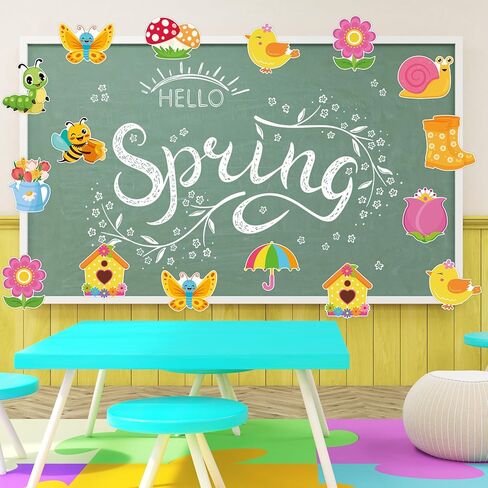 48 قطعة من قصاصات الورق الربيعية، قطع زهور فراشة لطيفة على شكل فراشة الربيع لتزيين لوحة الإعلانات المنزلية والمكتب والمدرسة DIY الحرفية ولوحة السبورة الجدارية ونافذة الباب وديكور لوحة الإعلانات in Kuwait