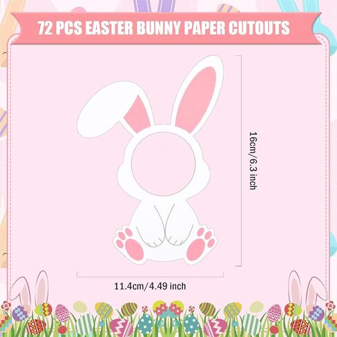 FOBSME 72 Pcs Easter Bunny Cutouts Paper Bunny Bulletin Board Decorations DIY Easter Rabbit Paper Cutouts with Glue Points for Photo Crafts Spring Holiday Classroom Party Decorations,6.3x4.49 Inch in Saudi Arabia