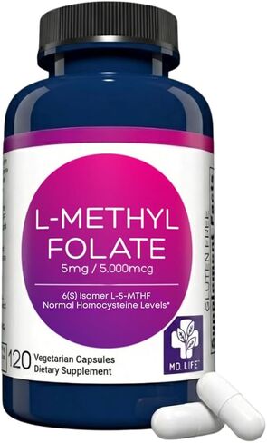 MD Life L-Methylfolate 5mg - مكمل Methylfolate النشط بدرجة احترافية - مكملات MTHFR ذات الفعالية القصوى - L methylfolate 5mg 90 كبسولة - الأحماض الأمينية الأساسية in Kuwait