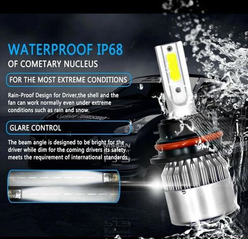 2PCS 9007/9004HB5 Car LED Light, 6500K 3800LM Super Bright High and Low Beam Bulb C6 LED Fog Light Headlight Bulb Replacement, Plug & Play, Car/trucks in Saudi Arabia