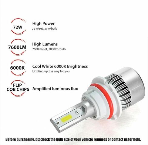 2PCS 9007/9004HB5 Car LED Light, 6500K 3800LM Super Bright High and Low Beam Bulb C6 LED Fog Light Headlight Bulb Replacement, Plug & Play, Car/trucks in Saudi Arabia
