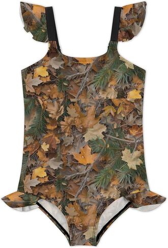 بدلة سباحة للفتيات مموهة للصيد قطعة واحدة طقم بدلة رياضية للاستحمام على الشاطئ للأطفال من سن 7 إلى 8 سنوات (130 سم) للأطفال من سن 7 إلى 8 سنوات in Kuwait