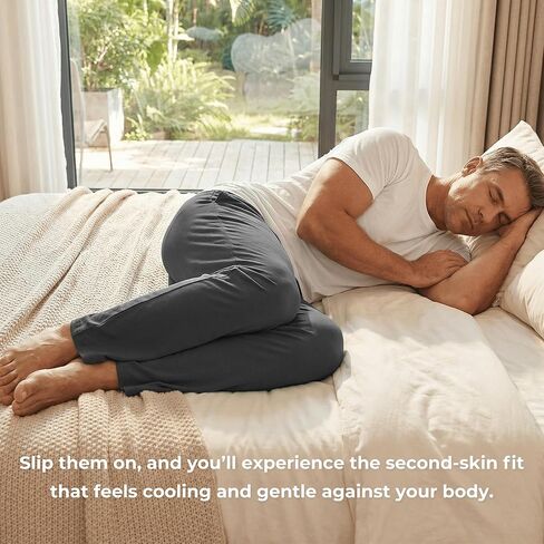 Mens Pajama Pants - Moisture Wicking Bamboo Viscose Cotton Soft Cooling Sleep Bottoms for Home & Lounge in Saudi Arabia