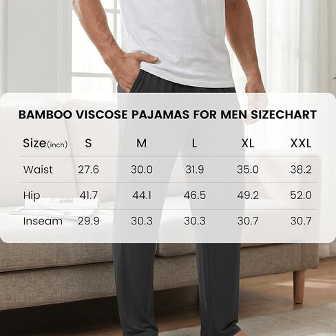 Mens Pajama Pants - Moisture Wicking Bamboo Viscose Cotton Soft Cooling Sleep Bottoms for Home & Lounge in Saudi Arabia