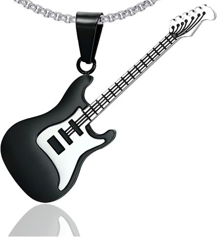Xusamss Punk Stainless Steel Guitar Music Pendant Necklace,24inches Link Chain in Saudi Arabia
