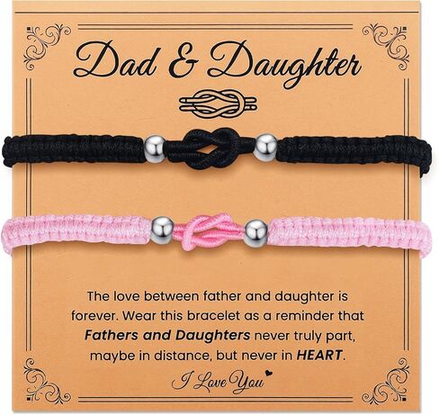 مجموعة أساور PLwelth Dad Daughter أساور مطابقة للأب والابنة هدية للأب من الابنة سوار مطرز باللون الوردي والأسود قابل للتعديل مع بطاقة عيد الأب وعيد الميلاد وهدايا عيد الميلاد المجيد in Kuwait