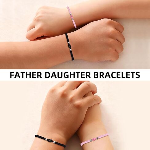 مجموعة أساور PLwelth Dad Daughter أساور مطابقة للأب والابنة هدية للأب من الابنة سوار مطرز باللون الوردي والأسود قابل للتعديل مع بطاقة عيد الأب وعيد الميلاد وهدايا عيد الميلاد المجيد in Kuwait