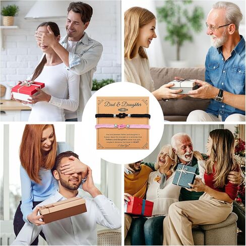مجموعة أساور PLwelth Dad Daughter أساور مطابقة للأب والابنة هدية للأب من الابنة سوار مطرز باللون الوردي والأسود قابل للتعديل مع بطاقة عيد الأب وعيد الميلاد وهدايا عيد الميلاد المجيد in Kuwait