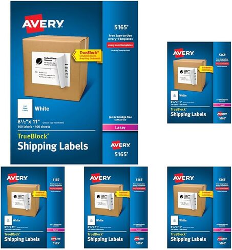 ملصقات شحن كاملة قابلة للطباعة من Avery، 8.5 بوصة × 11 بوصة، أبيض، 100 ملصق بريدي فارغ (5165) in Kuwait