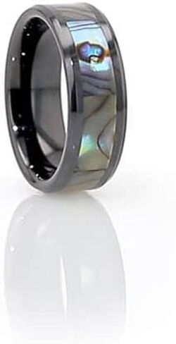 حلقة Thorsten Rings OAHU من السيراميك الأسود المشطوف مع ترصيع الصدفة - 8 ملم in Saudi Arabia